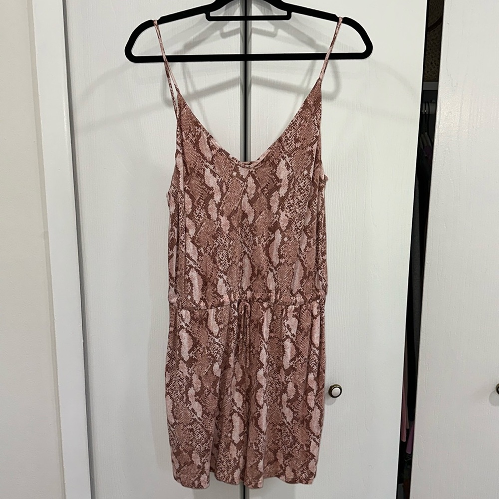 Sleeveless Snake-Print Romper in Mauve Pink